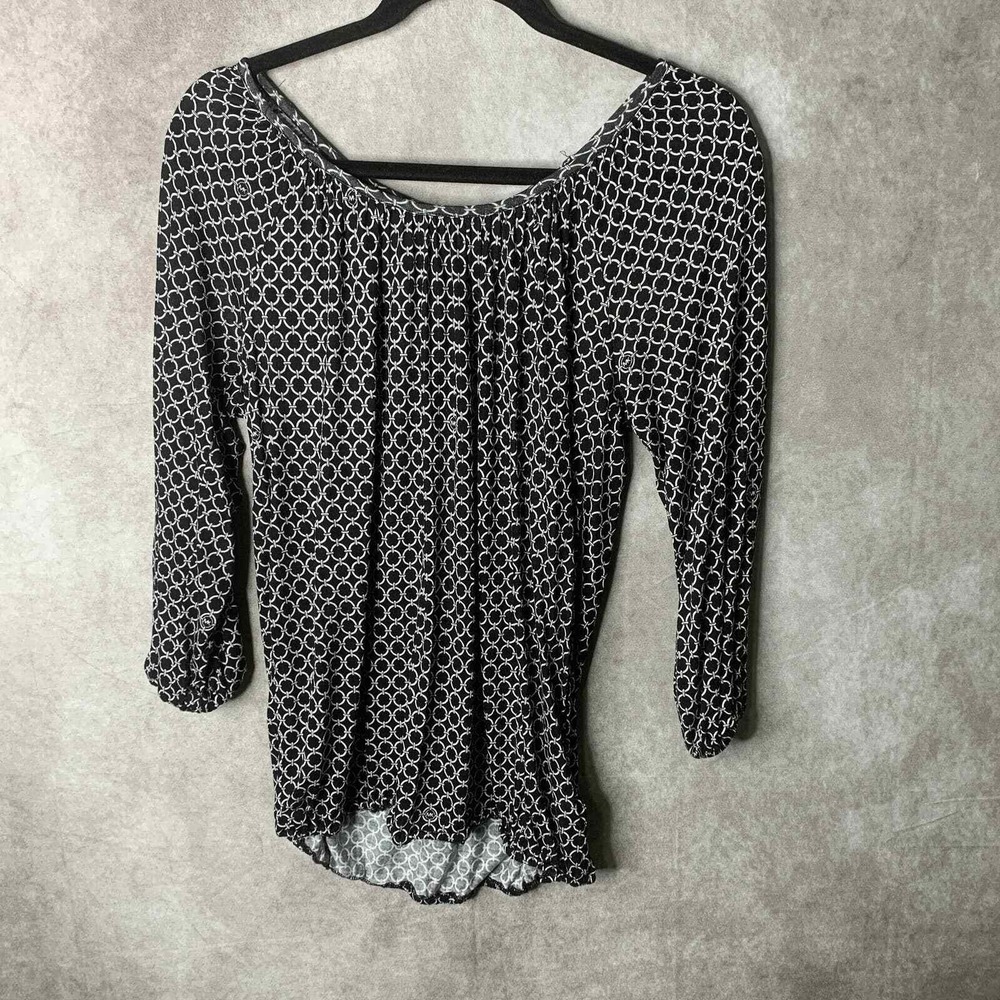 MICHAEL Michael Kors Blouse Womens Small Black‎ Circle Geometric Print Pullover
